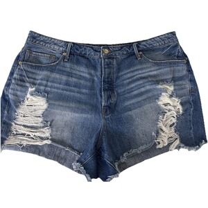 Good American Bombshell Denim Cutoff Shorts Distressed Womens 16 Blue Boho